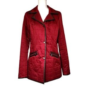 Pendleton Camas Quilted Jacket Snap Front Red w/ Brown Trim Size Medium